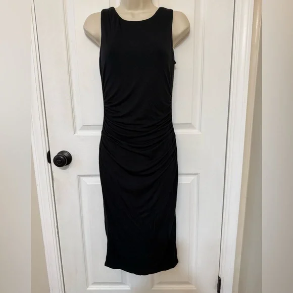 NWT Socialite Black Sleeveless Ruched Midi Dress Stretch Bodycon Size M - Picture 3 of 5